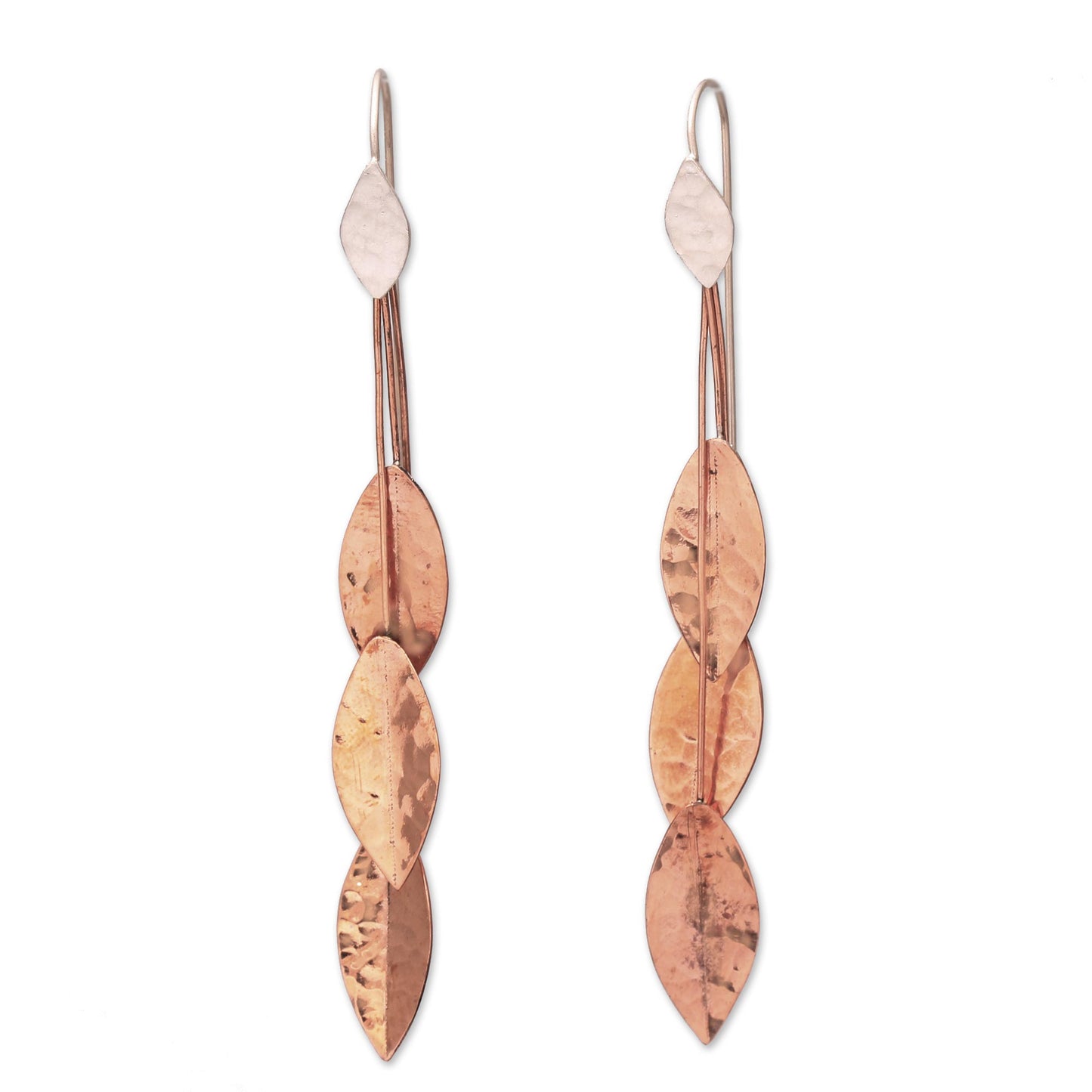 Summer Glisten Hammered Sterling Silver and Copper Dangle Earrings