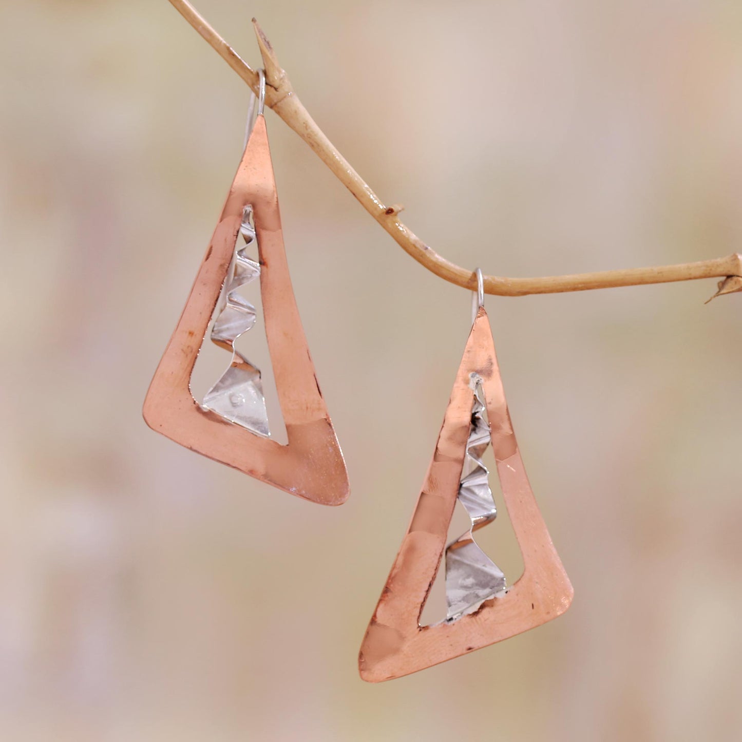 Modern Vision Modern Copper and Sterling Silver Drop Earrings from Bali