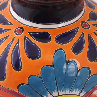 Floral Display Talavera-Style Ceramic Vase Crafted in Mexico