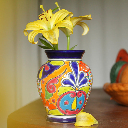 Talavera Glory Hand-Painted Talavera-Style Ceramic Vase Crafted in Mexico