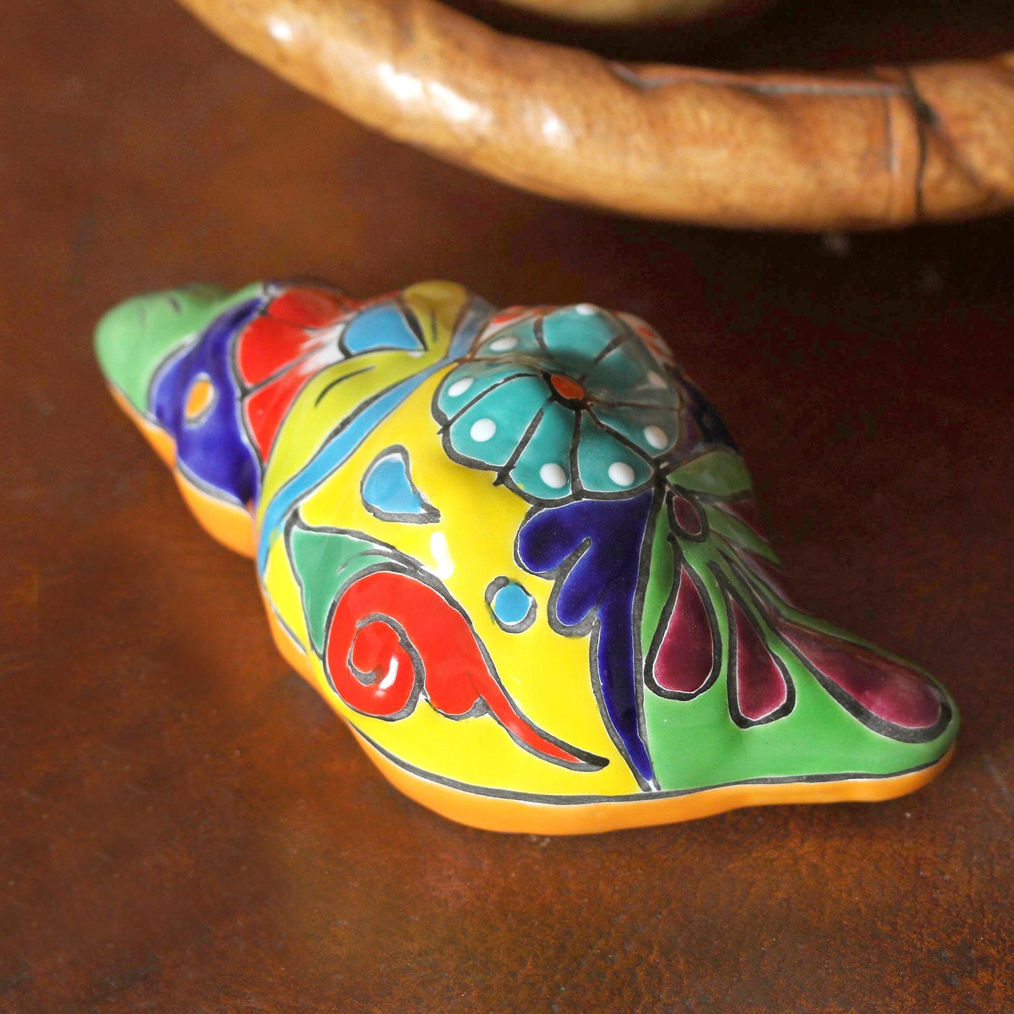 Talavera Conch Talavera Style Ceramic Conch Sculpture from Mexico