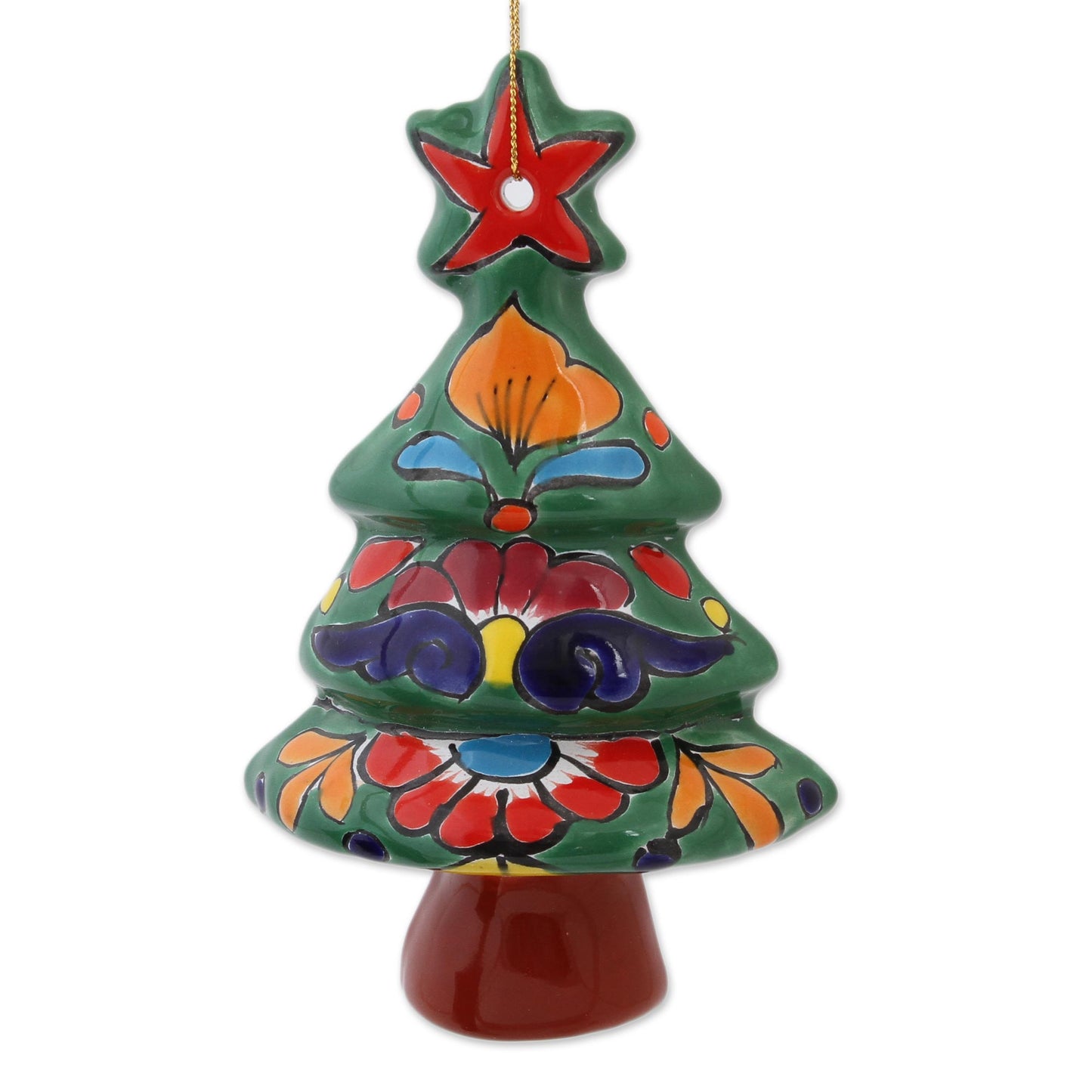 Talavera Celebration Floral Ceramic Christmas Tree Ornaments from Mexico (Pair)