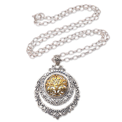 Jungle Roots Patterned Gold Accented Sterling Silver Pendant Necklace