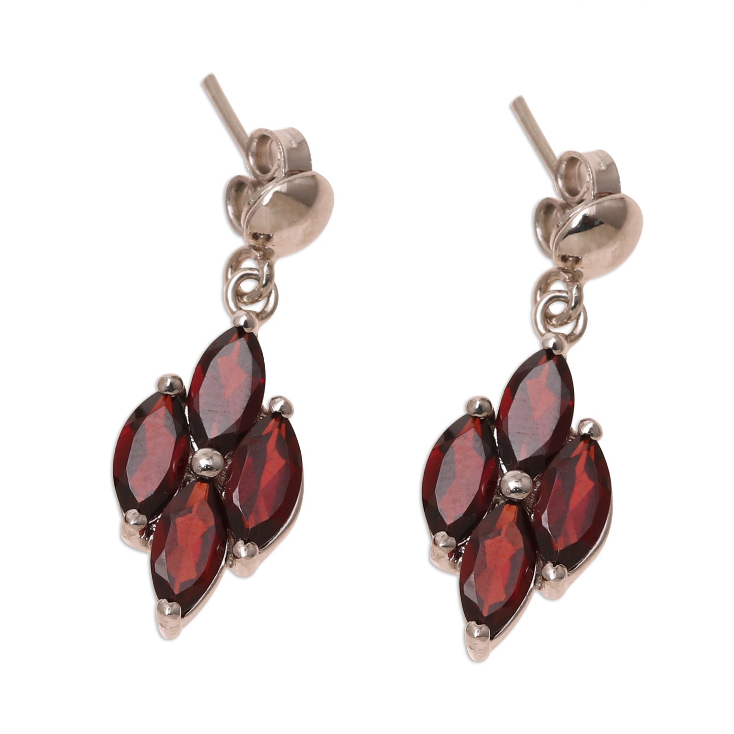 Natural Charm 3-Carat Rhodium Plated Garnet Dangle Earrings from India