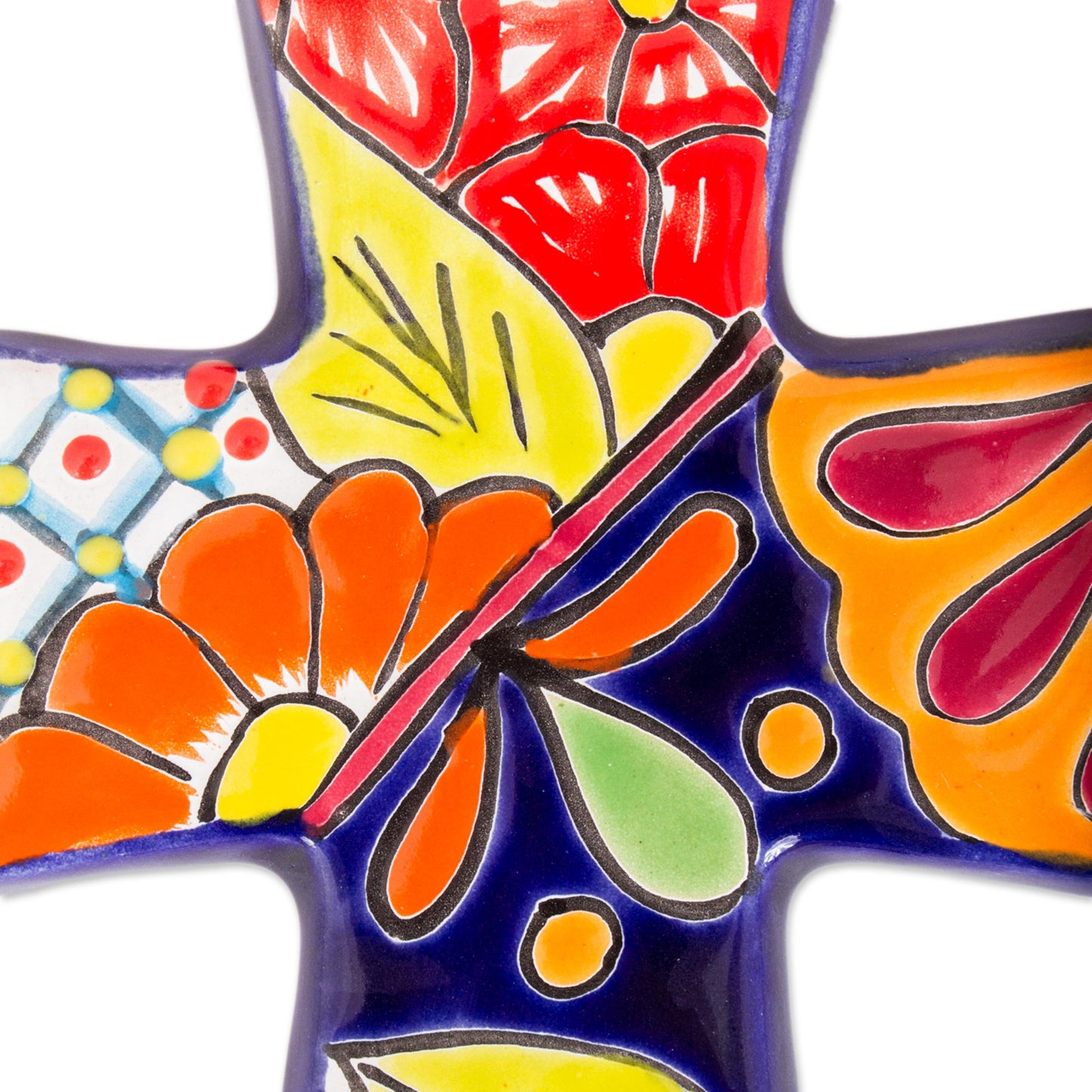 Spanish Faith Talavera-Style Ceramic Wall Cross from Mexico