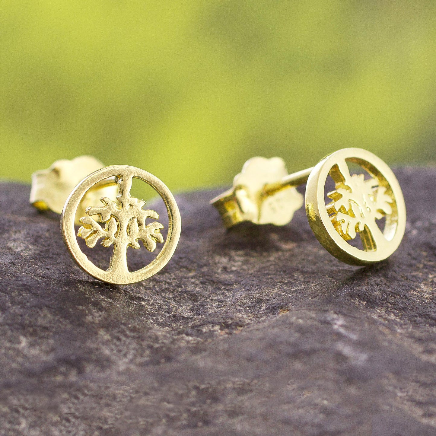 Arbor Halos Tree Motif 18k Gold Plated Sterling Silver Stud Earrings