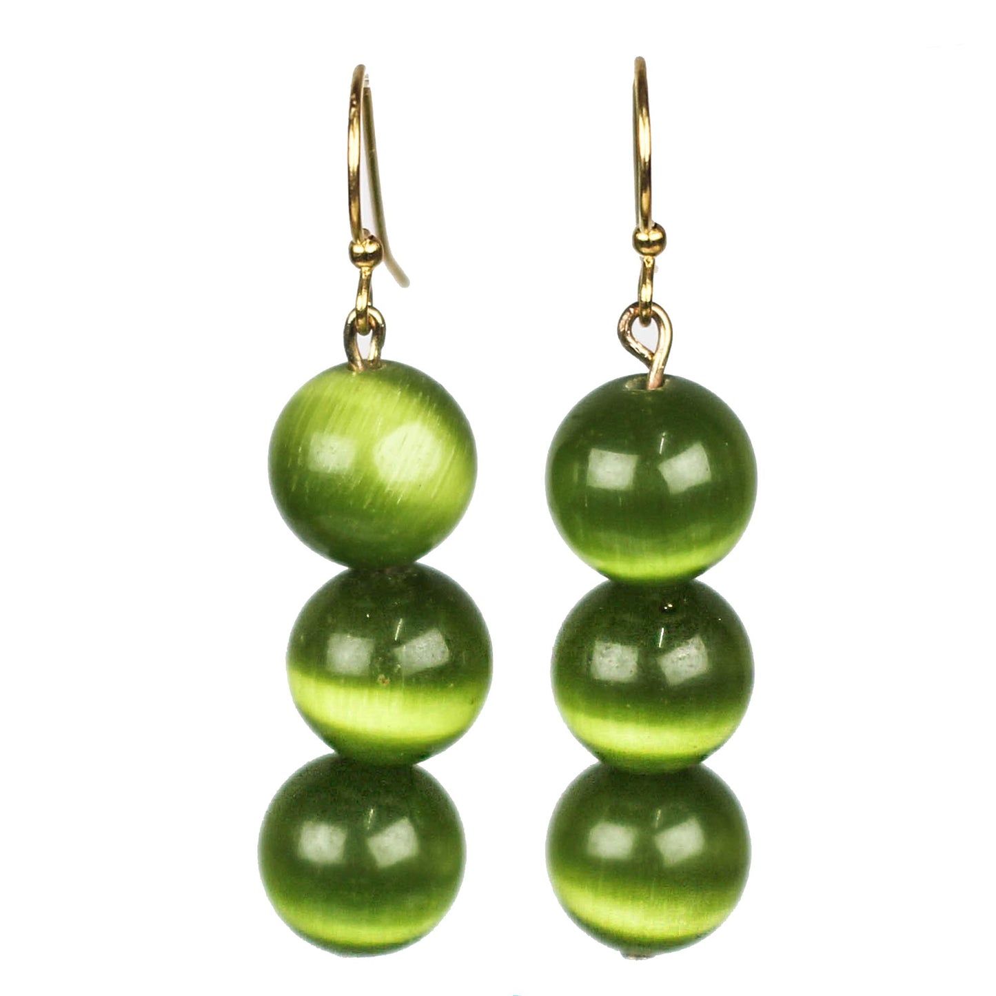 Verdant Orbs Green Cat's Eye Beaded Dangle Earrings from Ghana