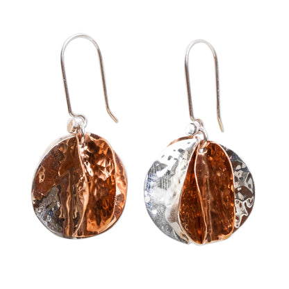 Light of the Afternoon Modern Taxco Sterling Silver and Copper Dangle Earrings