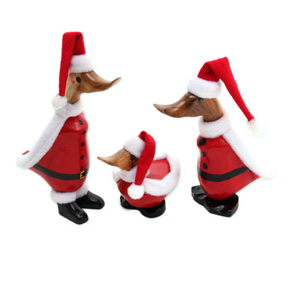 Santa Ducks Set of 3 Bamboo Root and Wood Santa Duck Decorative Accents