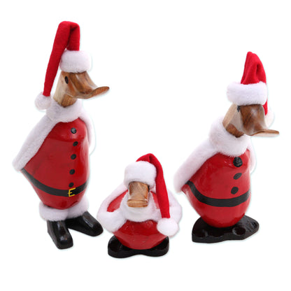 Santa Ducks Set of 3 Bamboo Root and Wood Santa Duck Decorative Accents