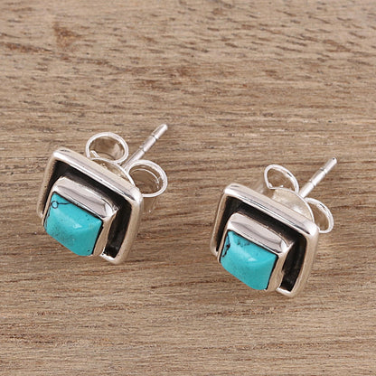 Sky Frame Square Calcite Stud Earrings Crafted in India