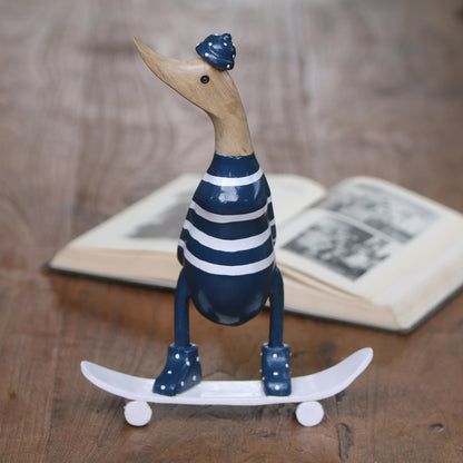 Skateboard Duck Acacia Wood and Bamboo Root Skateboarder Duck Sculpture