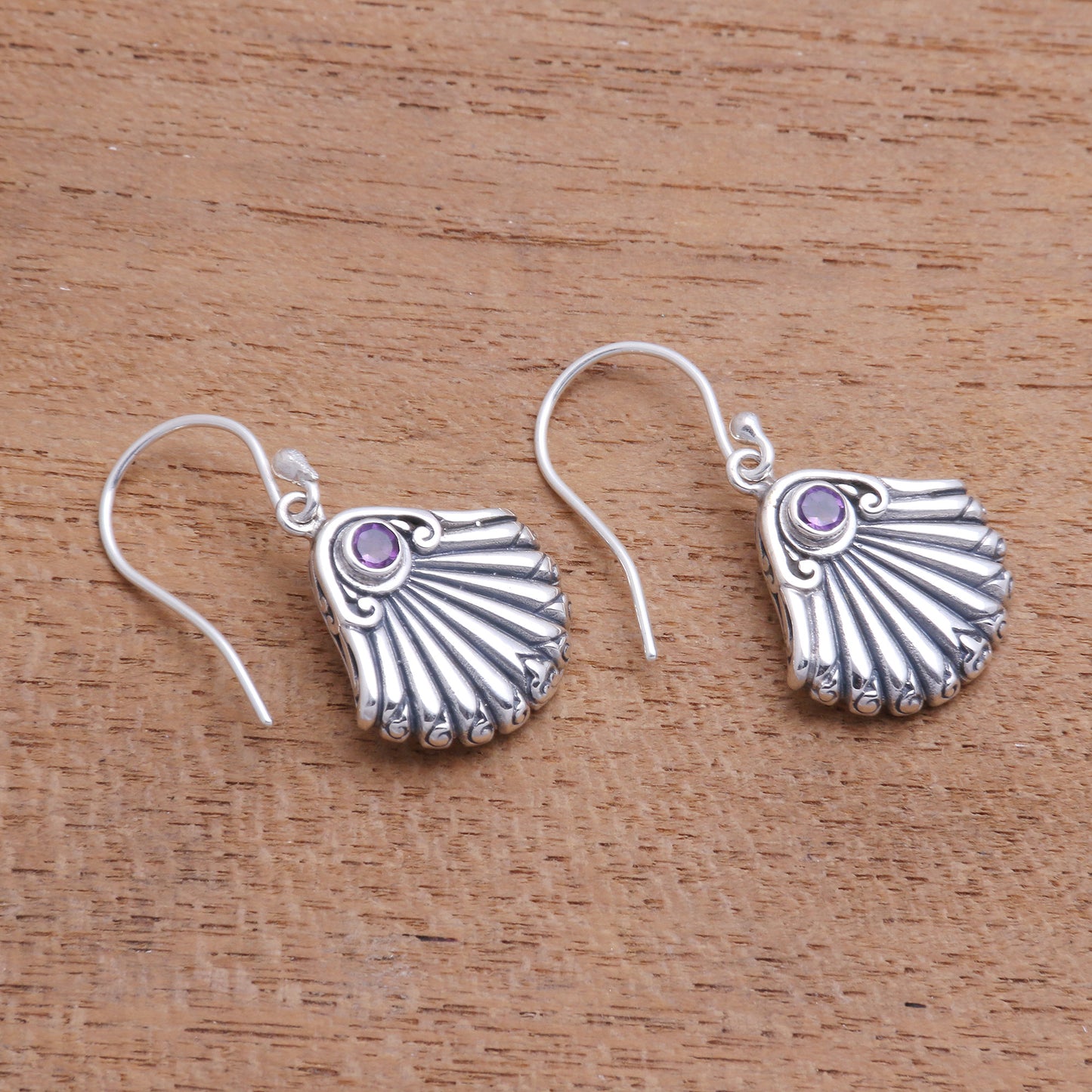 Seashore Shells Seashell-Shaped Amethyst Dangle Earrings from Bali