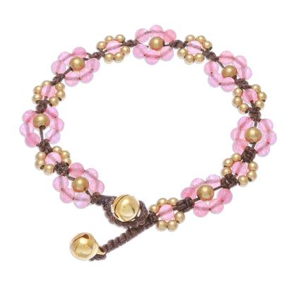 Blooming with Love Pink Quartz Beaded Macrame Bracelet from Thailand