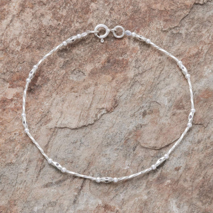 Cute Hill Tribe Spiral Pattern Karen Silver Beaded Bracelet from Thailand