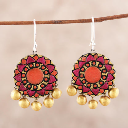 Mandala Flowers Floral Ceramic Dangle Earrings from India