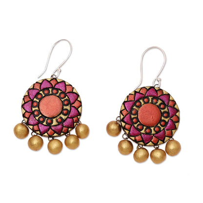 Mandala Flowers Floral Ceramic Dangle Earrings from India