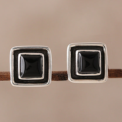 Midnight Frame Square Onyx Stud Earrings from India