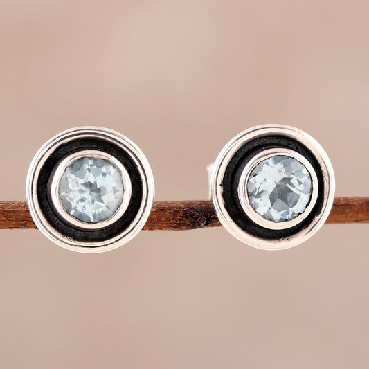 Graceful Frames Circular Blue Topaz Stud Earrings from India