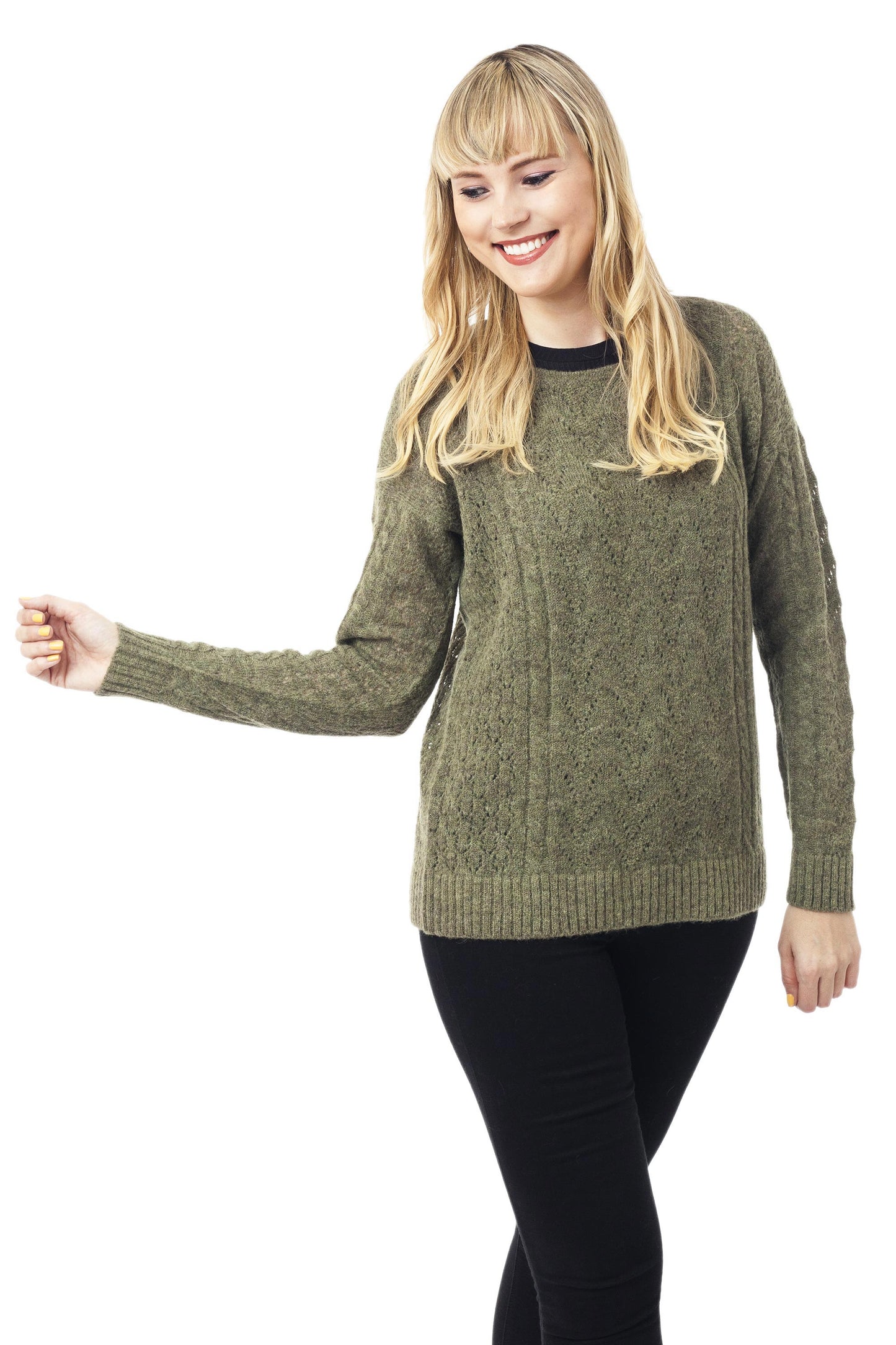 Warm Charm in Olive Cable Knit Baby Apaca Blend Pullover in Olive from Peru