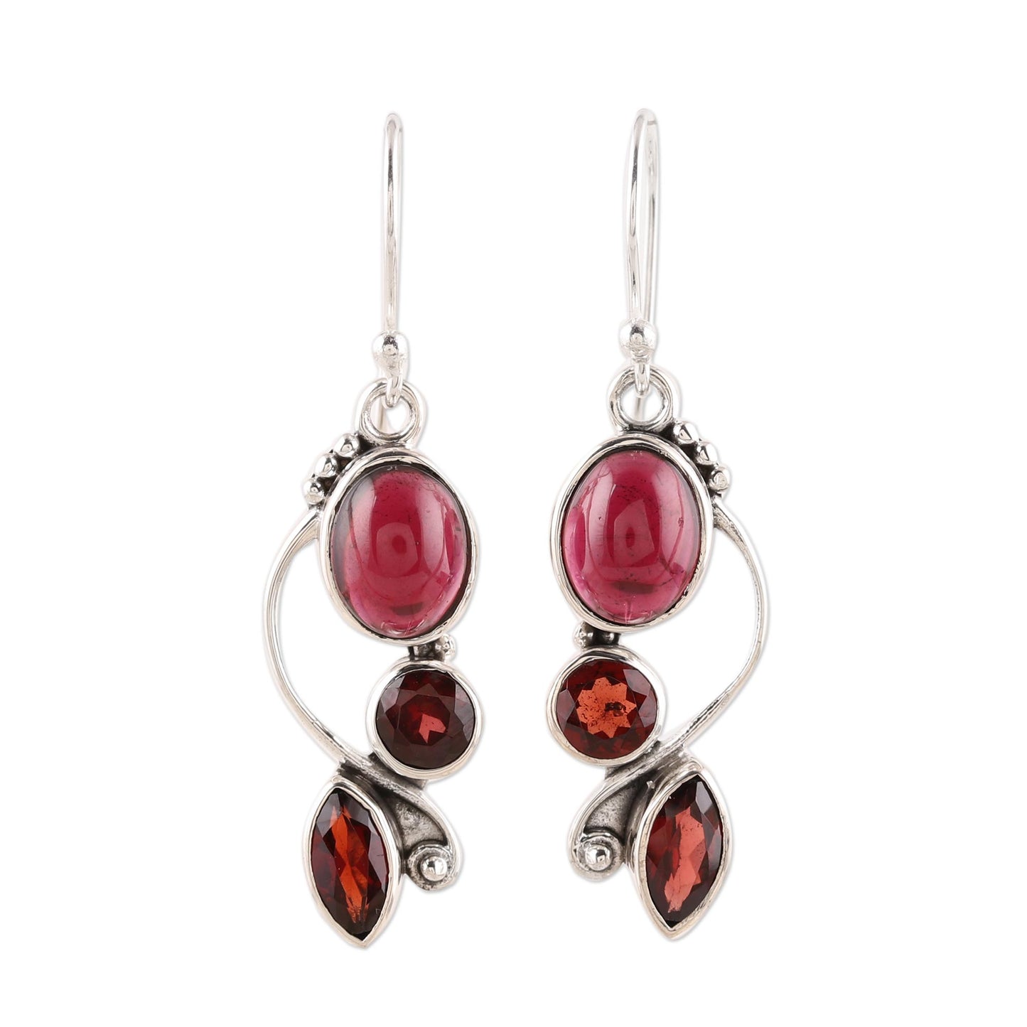 Classic Glamour Glamorous Natural Garnet Dangle Earrings from India