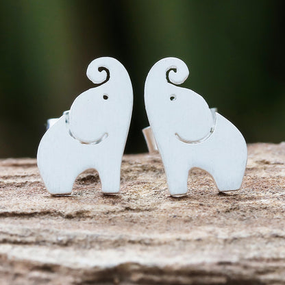 Singing Elephants Brushed-Satin Sterling Silver Elephant Stud Earrings