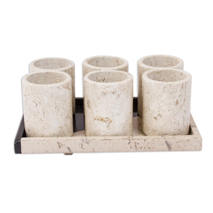 Oblique Modernity Beige Marble Tequila Glasses from Mexico (Set of 6)