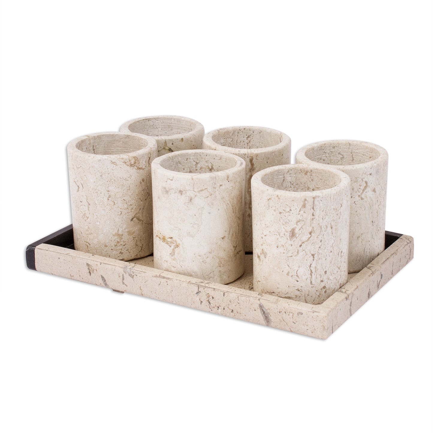 Oblique Modernity Beige Marble Tequila Glasses from Mexico (Set of 6)