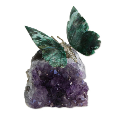 Forest Wings Serpentinite and Amethyst Butterfly Gemstone Figurine