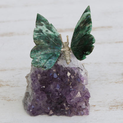 Forest Wings Serpentinite and Amethyst Butterfly Gemstone Figurine