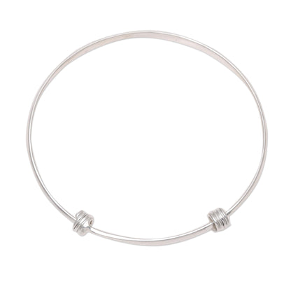 Dual Elegance Simple Sterling Silver Bangle Bracelet from India