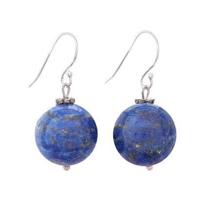 Round Charm Round Lapis Lazuli Dangle Earrings from Thailand