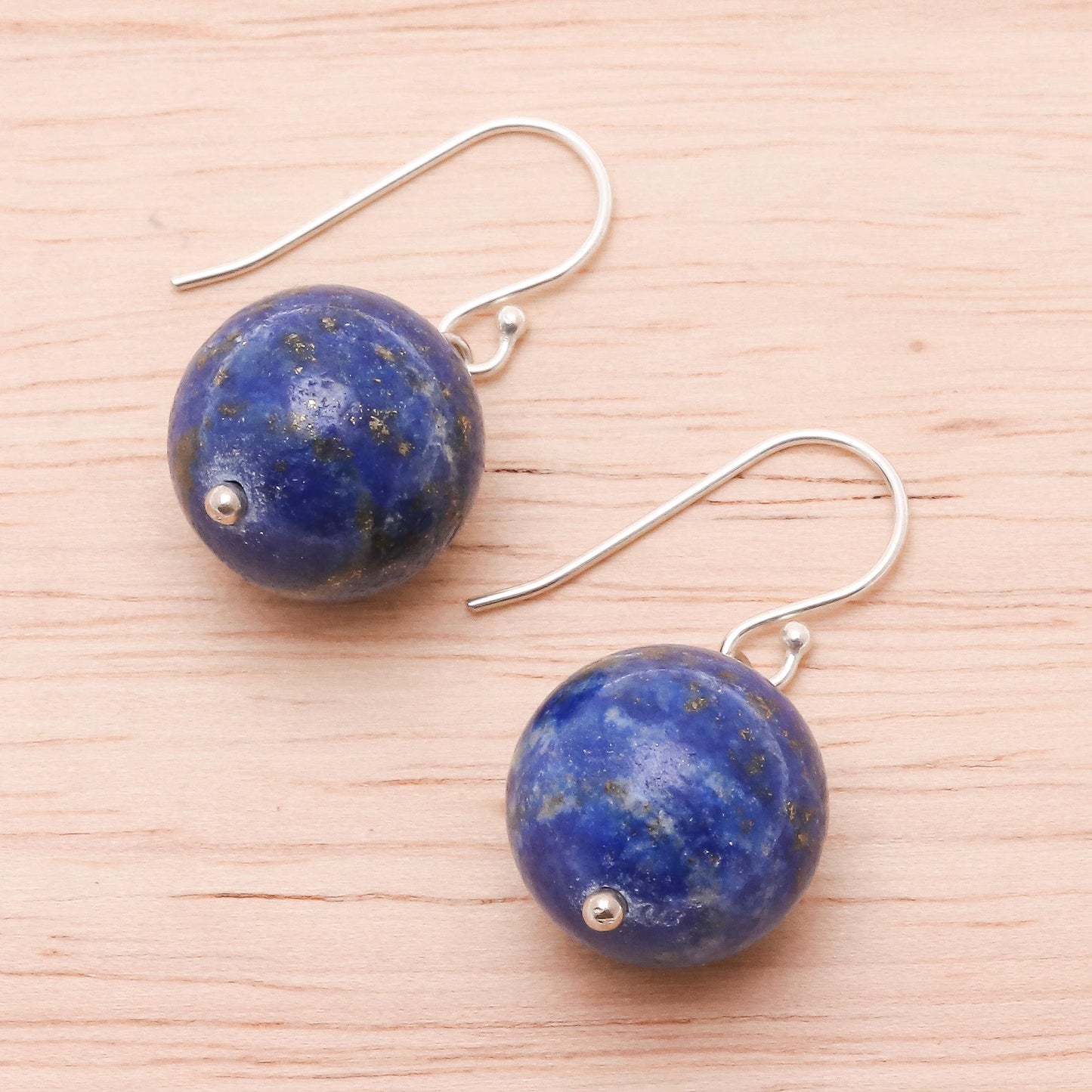 Round Charm Round Lapis Lazuli Dangle Earrings from Thailand