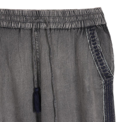 Navy Sophistication Dusty Grey Viscose Pants with Navy Stripes from India