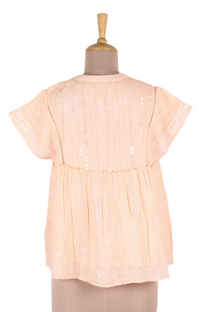 Peach Glory Embroidered Cotton Blend Blouse in Peach from India