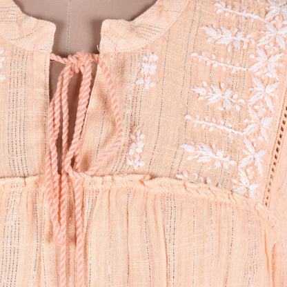 Peach Glory Embroidered Cotton Blend Blouse in Peach from India