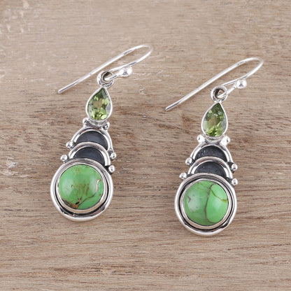 Verdant Arches Peridot and Green Composite Turquoise Dangle Earrings