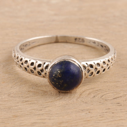 Royal Round Lapis Lazuli Solitaire Ring Crafted in India