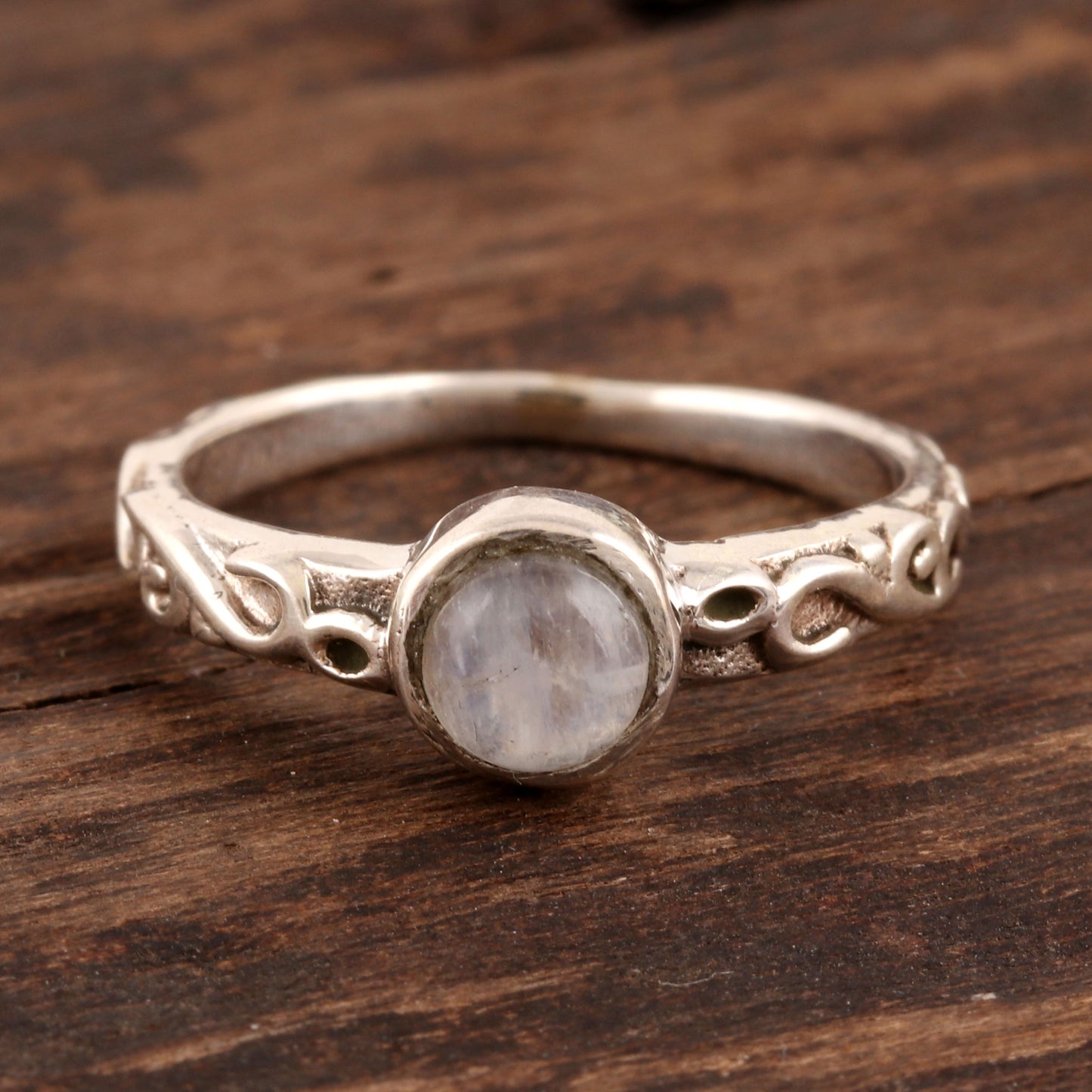 Misty Globe Rainbow Moonstone Solitaire Ring Crafted in India