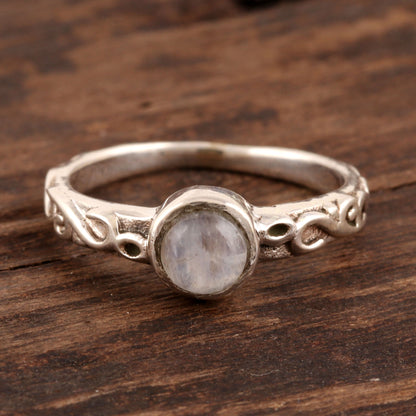 Misty Globe Rainbow Moonstone Solitaire Ring Crafted in India