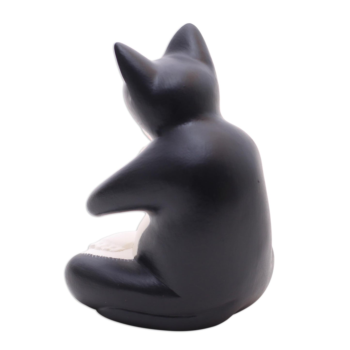 Meditating Tuxedo Kitty Wood Sculpture of a Meditating Tuxedo Cat from Bali