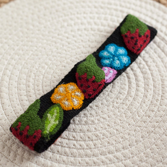 Flowers and Strawberries Floral and Strawberry Pattern Wool Headband from Peru