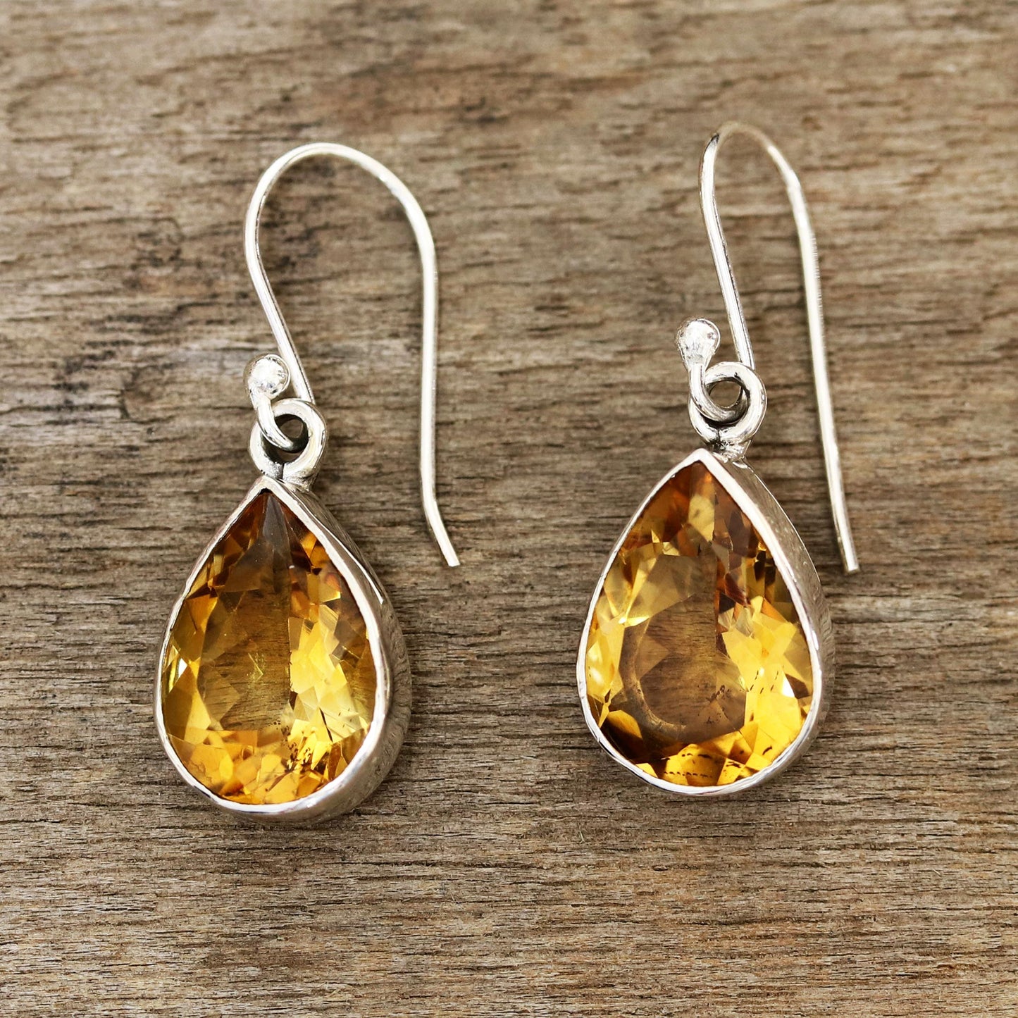 Yellow Glimmer 9-Carat Teardrop Citrine Dangle Earrings from India