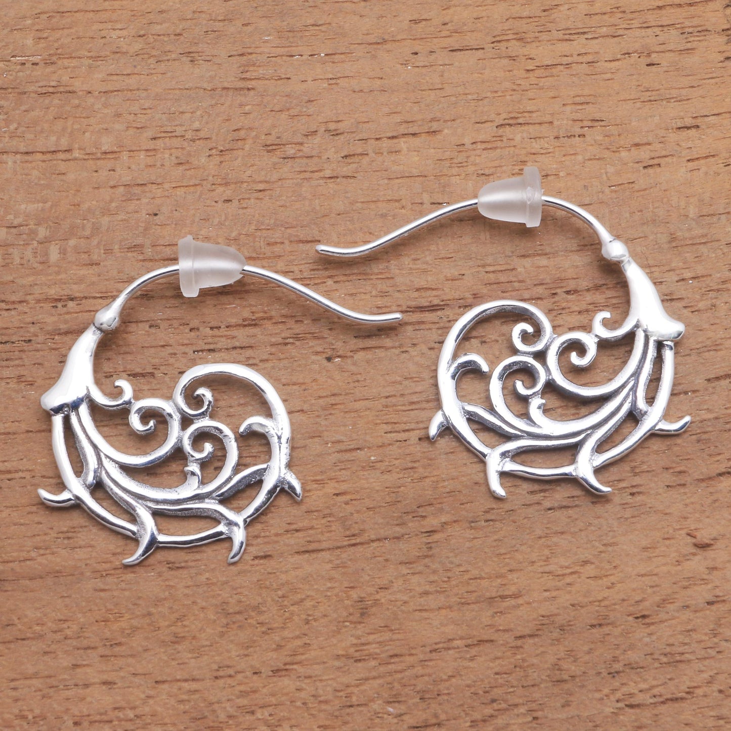 Jolly Curls Curling Openwork Sterling Silver Half-Hoop Earrings