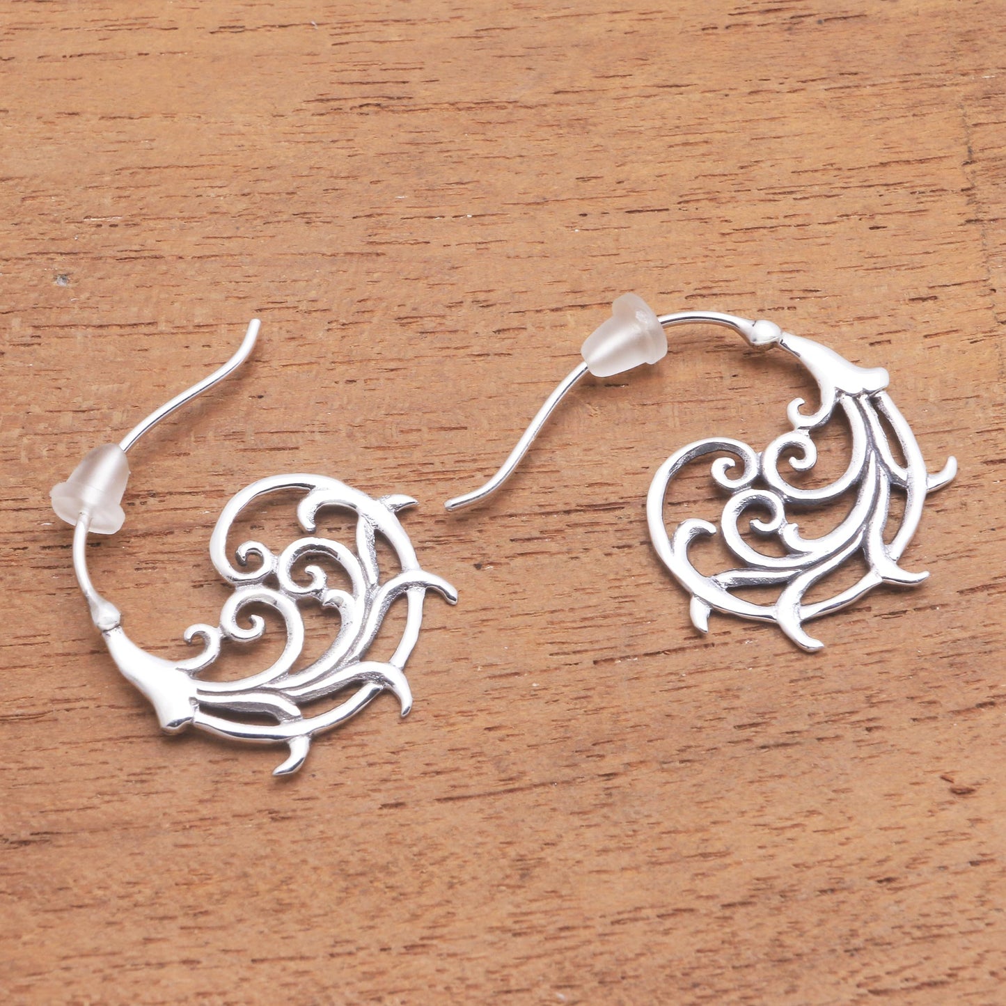 Jolly Curls Curling Openwork Sterling Silver Half-Hoop Earrings