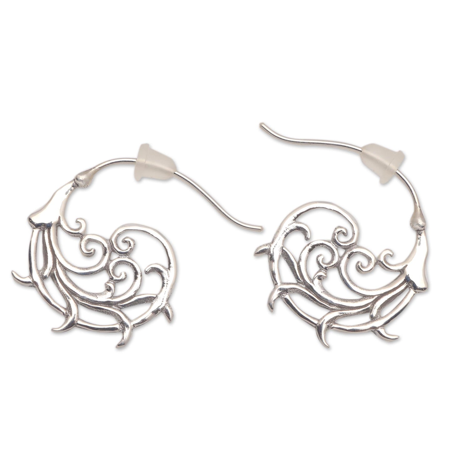 Jolly Curls Curling Openwork Sterling Silver Half-Hoop Earrings