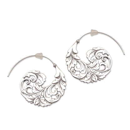 Garden Waves Sterling Silver Vine Half-Hoop Earrings from Bali