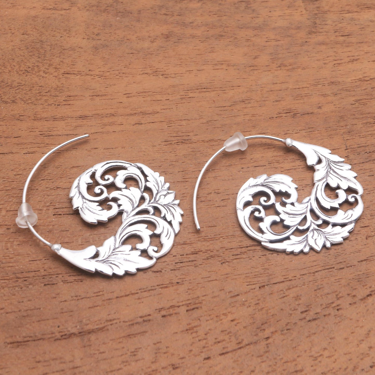 Garden Waves Sterling Silver Vine Half-Hoop Earrings from Bali