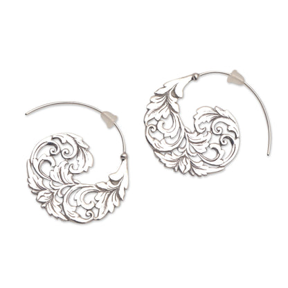 Garden Waves Sterling Silver Vine Half-Hoop Earrings from Bali