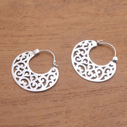 Beautiful Curves Openwork Sterling Silver Hoop Earrings from Bali